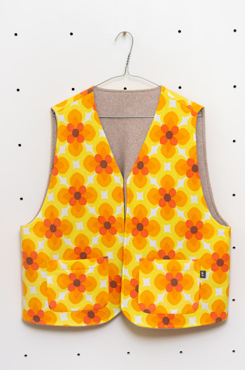 Upcycling Wendeweste – Baumwoll-Bettwäsche & Bio-Fleece Gr. XL - Made in Germany