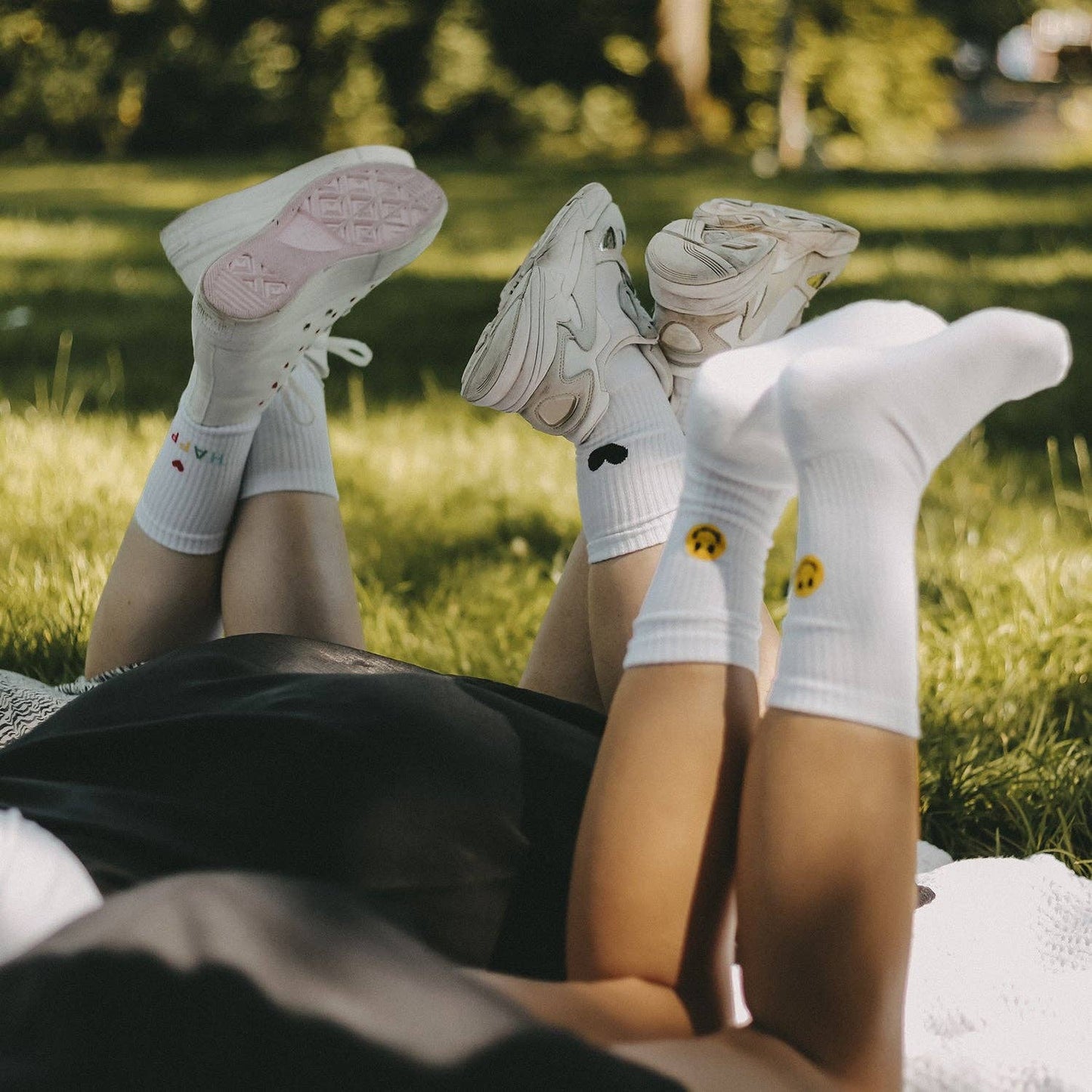 Socken weiß Smiley gelb L Eulenschnitt