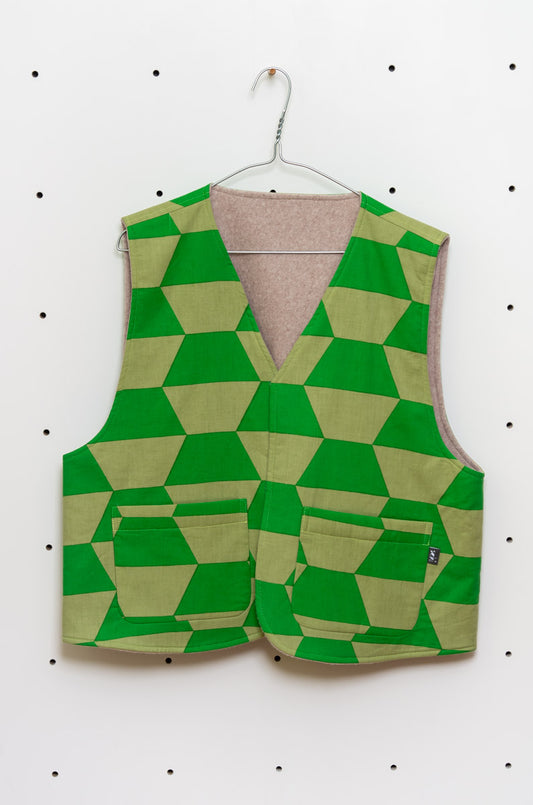 Upcycling Wendeweste – Baumwoll-Bettwäsche & Bio-Fleece Gr. L - Made in Germany