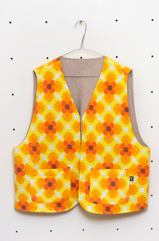 Upcycling Wendeweste – Baumwoll-Bettwäsche & Bio-Fleece Gr. XL - Made in Germany