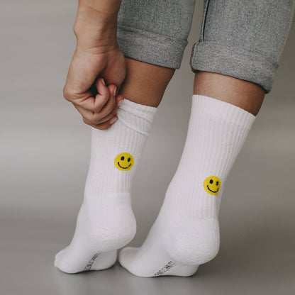 Socken weiß Smiley gelb L Eulenschnitt