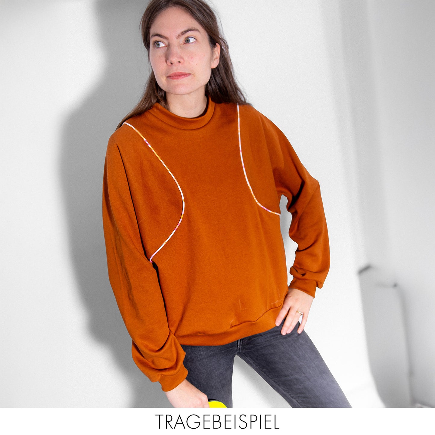 Nachhaltiger Paspel Pullover Rusty Orange Gr. S - Made in Germany