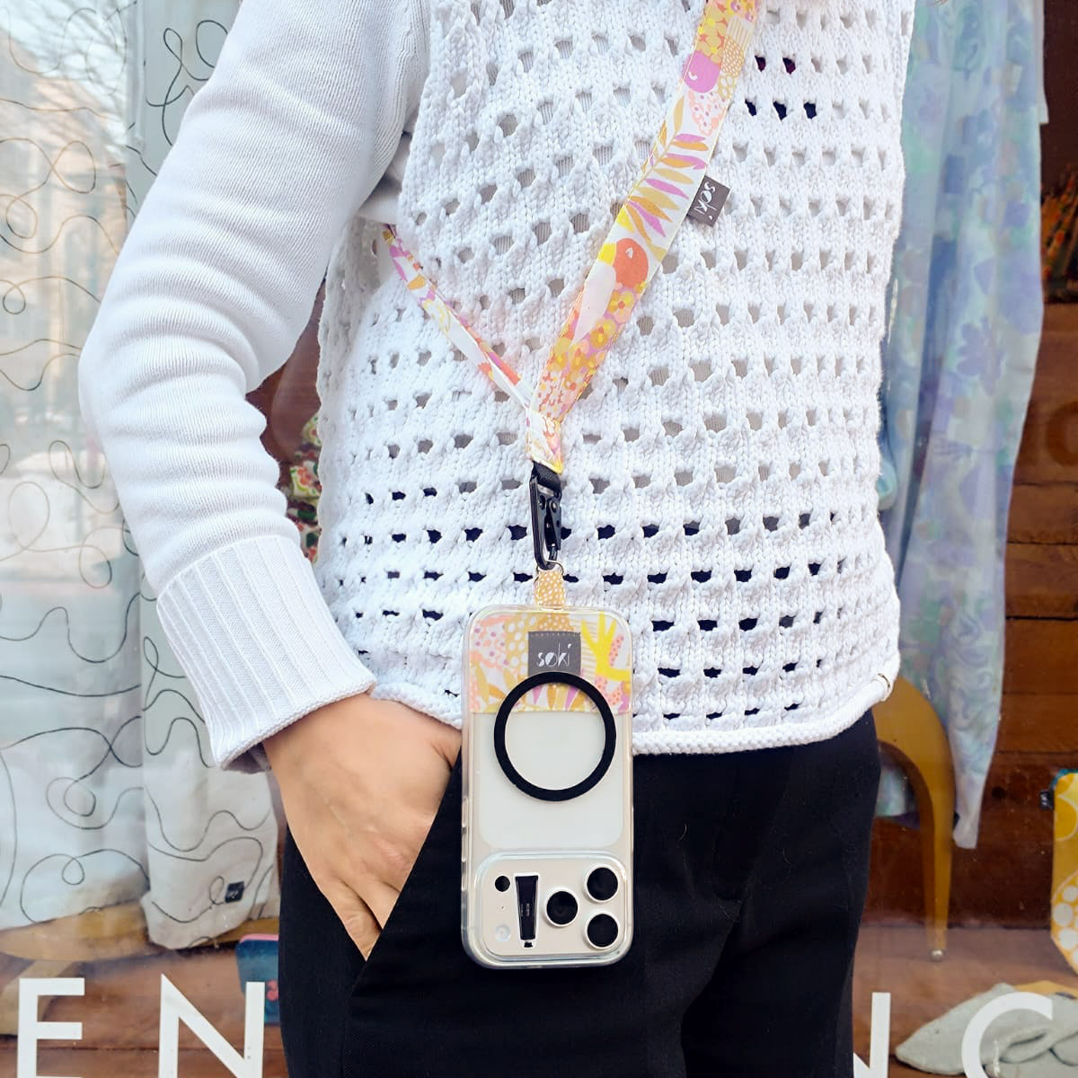 Nachhaltiges Schlüsselband lang mit Handyhalter - Made in Germany